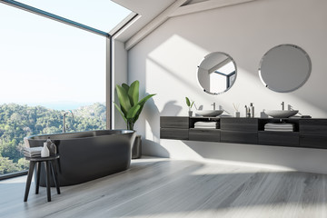 Fototapeta premium Attic bathroom corner, double sink