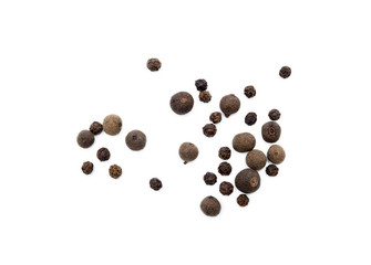 Scattered allspice and pepper isolated on white background