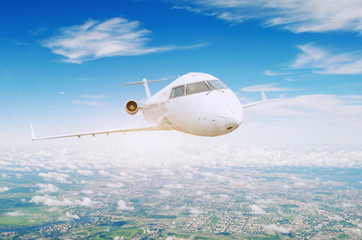 Travel over the city commercial flight aircraft.