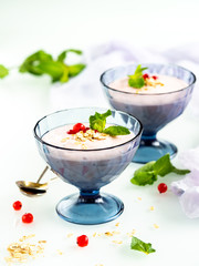 curd yogurt with red currants