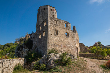 Fototapeta na wymiar Tower in old town in Pocitelj, Bosnia and Herzegovina