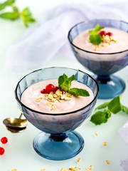 curd yogurt with red currants