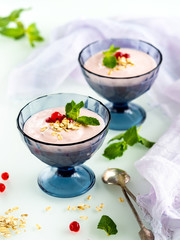curd yogurt with red currants