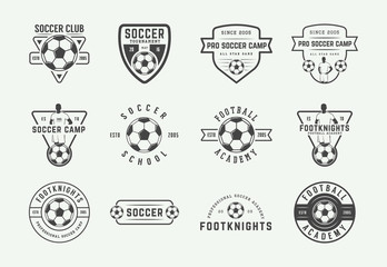 Set of vintage soccer or football logo, emblem, badge. Vector illustration. Graphic Art. © AkimD