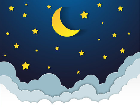 night sky with stars and moon. Vector EPS 10.
