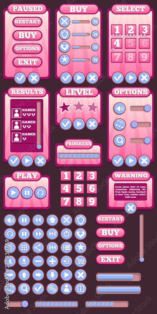 Wall mural design of the game user interface. vector illustration.