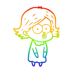 rainbow gradient line drawing cartoon girl pouting