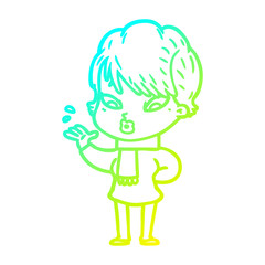 cold gradient line drawing cartoon woman
