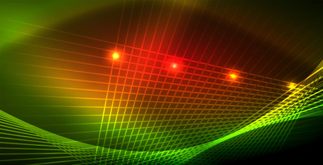 Obraz premium Neon glowing wave, magic energy and light motion background