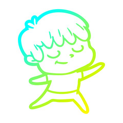 cold gradient line drawing cartoon happy boy