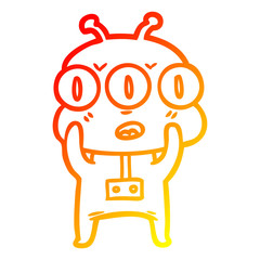 warm gradient line drawing cartoon three eyed alien