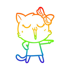 rainbow gradient line drawing cartoon cat