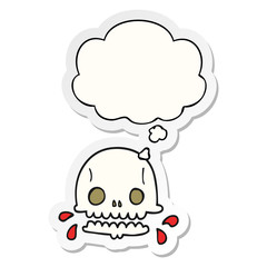 cartoon spooky skull and thought bubble as a printed sticker