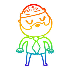 rainbow gradient line drawing cute cartoon man with beard