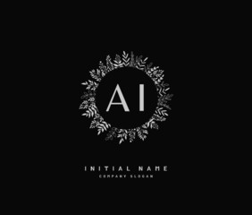 A I AI Beauty vector initial logo, handwriting logo of initial signature, wedding, fashion, jewerly, boutique, floral and botanical with creative template for any company or business.