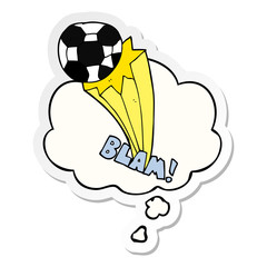 cartoon kicked soccer ball and thought bubble as a printed sticker