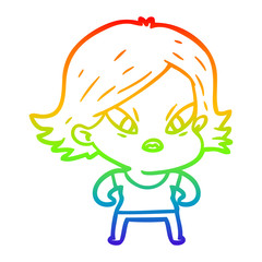 rainbow gradient line drawing cartoon stressed woman