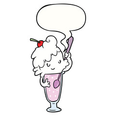 cartoon ice cream soda girl and speech bubble
