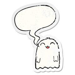 cartoon ghost and speech bubble distressed sticker