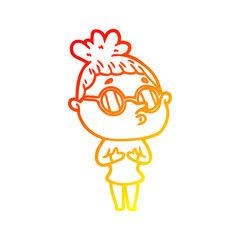 warm gradient line drawing cartoon woman wearing glasses