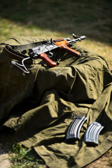 Outdoor target shooting with assault rifle