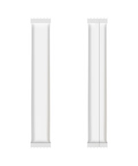 Blank white plastic package for batched coffee, sugar, salt or spice.