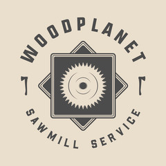 Vintage carpentry, woodwork and mechanic label, badge, emblem and logo. Vector illustration. Monochrome Graphic Art.