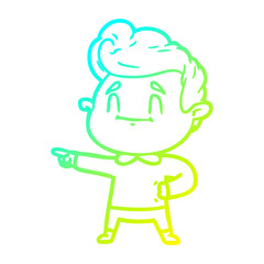 cold gradient line drawing happy cartoon man pointing