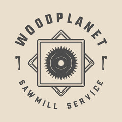Vintage carpentry, woodwork and mechanic label, badge, emblem and logo. Vector illustration. Monochrome Graphic Art.