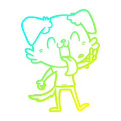 cold gradient line drawing cartoon panting dog
