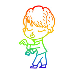 rainbow gradient line drawing cartoon woman with eyes shut