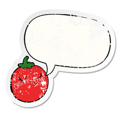 cartoon tomato and speech bubble distressed sticker