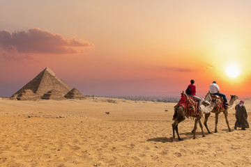 Bedouins and the Pyramids, Giza, Cairo, Egypt