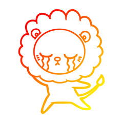 warm gradient line drawing crying cartoon lion