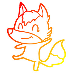 warm gradient line drawing friendly cartoon wolf