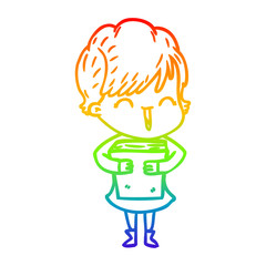 rainbow gradient line drawing cartoon laughing woman