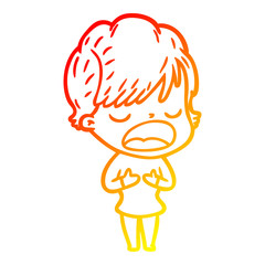 warm gradient line drawing cartoon woman talking
