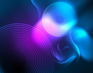 Neon glowing wave lines, blue hi-tech futuristic abstract background template