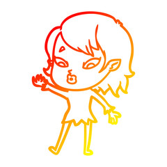 warm gradient line drawing cute cartoon vampire girl