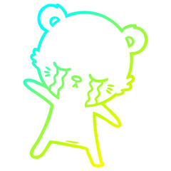 cold gradient line drawing crying cartoon bear