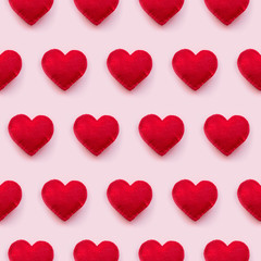 Flat view of valentines hearts on pink background. Symbol of love and Saint Valentine's Day concept.