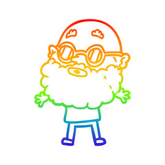 rainbow gradient line drawing cartoon curious man with beard and sunglasses