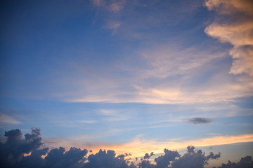  Beautiful cloudy sky with sun rays. Cloudy abstract background. Sunset light.