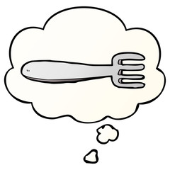cartoon fork and thought bubble in smooth gradient style