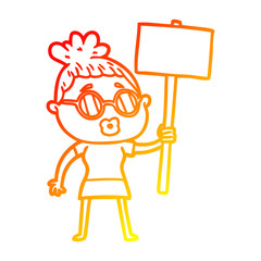 warm gradient line drawing cartoon protester woman wearing spectacles