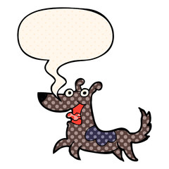 happy dog cartoon and speech bubble in comic book style
