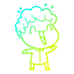 cold gradient line drawing cartoon happy man