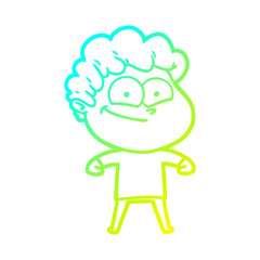 cold gradient line drawing cartoon happy man