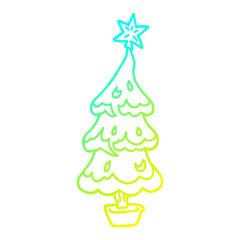 cold gradient line drawing cartoon christmas tree