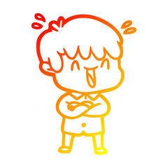 warm gradient line drawing cartoon laughing boy